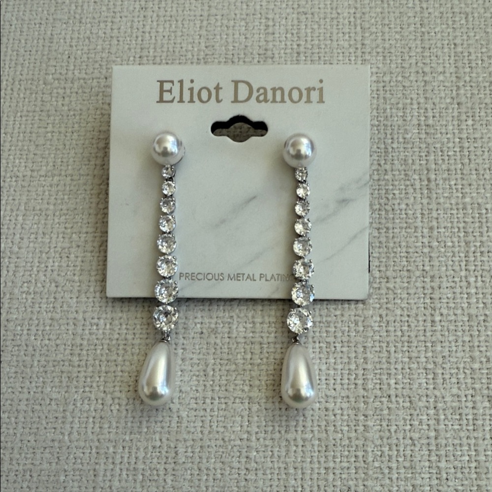 Brand new, never worn Eliot Danori Silver and Pearl Dangle Earrings